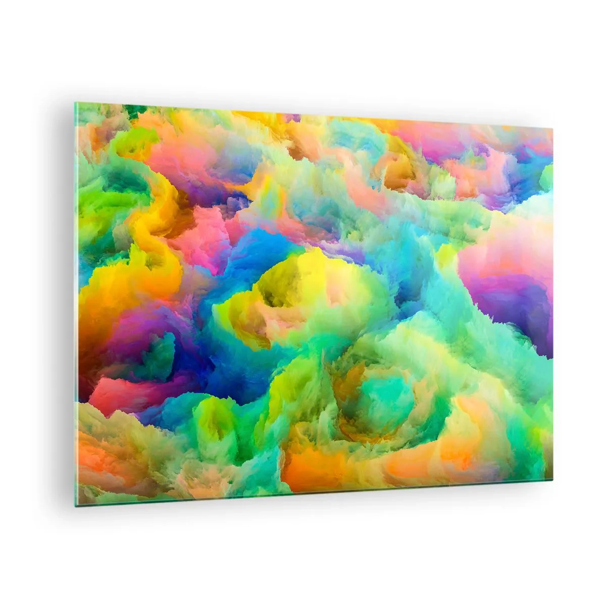 Tablou pe sticlă - Peisaj abstract în culori vii - 70x50cm - Puf multicolor - Decorațiune modernă pentru perete pentru living și dormitor ARTTOR