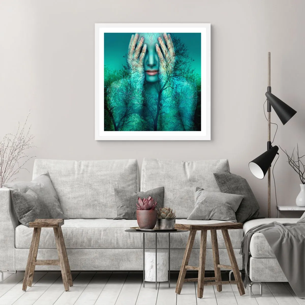 Poster în ramă albă - Scufundată în albastru - 50x50 cm