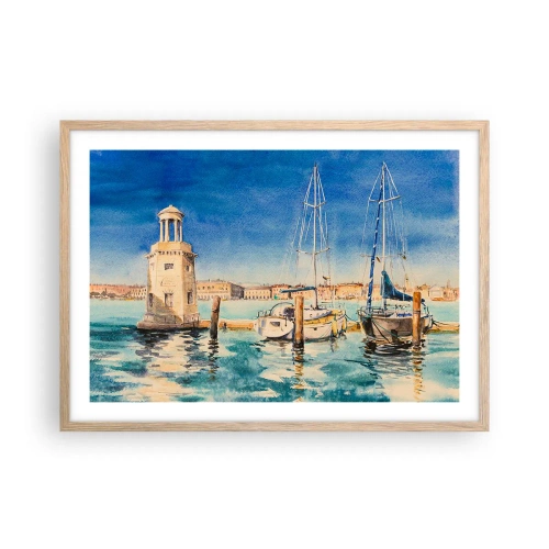 Poster în ramă de stejar deschis - Laguna însorită - 70x50 cm