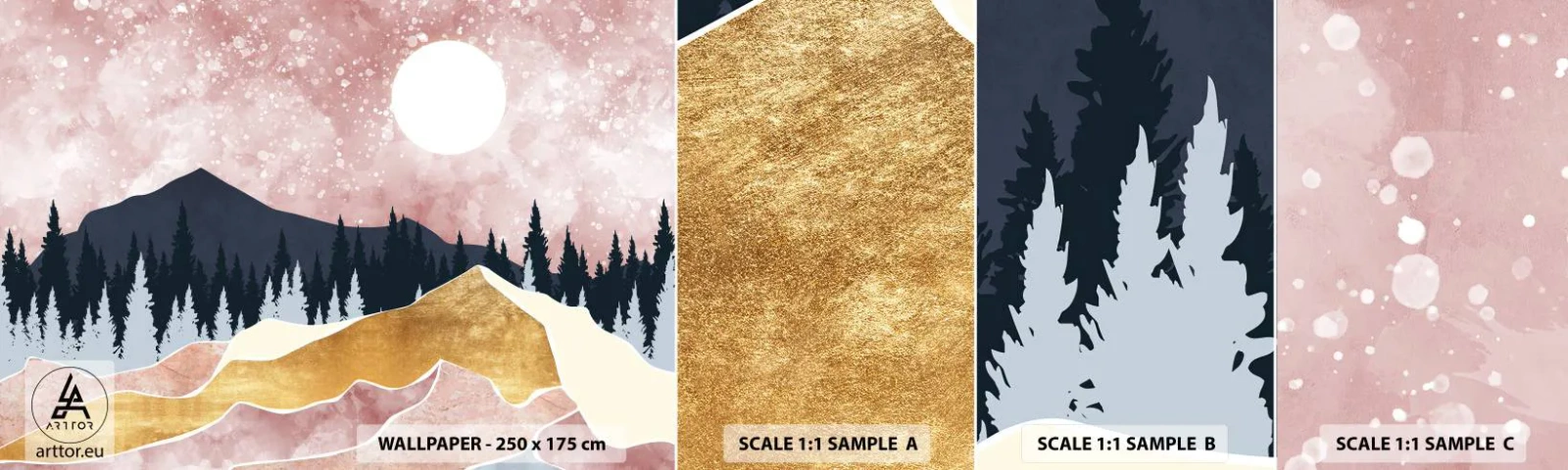 Mostră tapet autocolant Deluxe Sticker - Garda de noapte - Grafică, Peisaj, Munţi - 100x30 cm