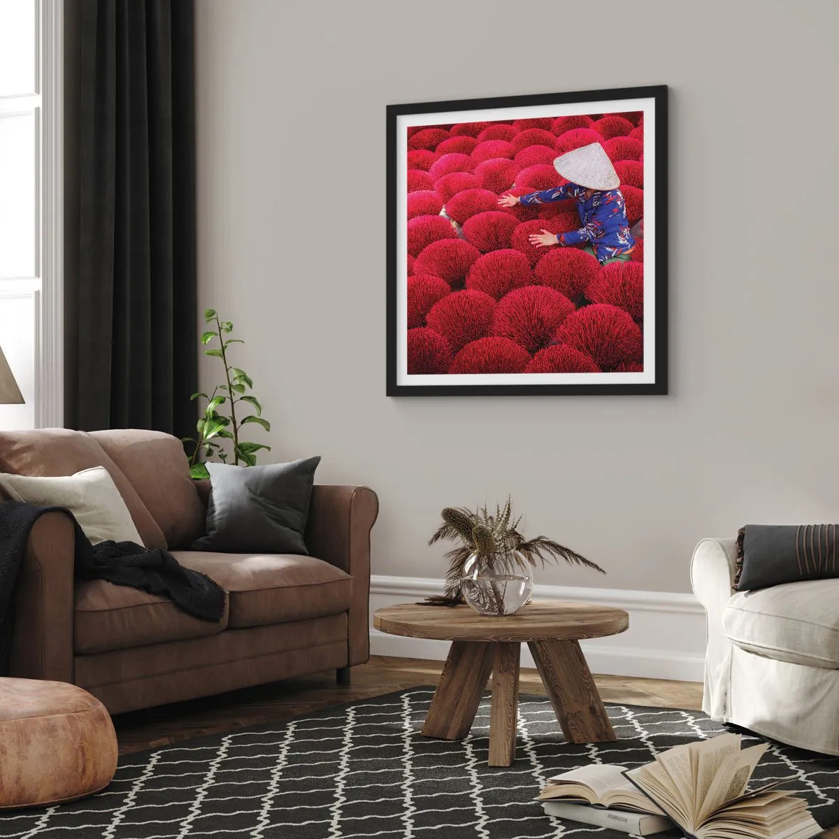 Poster în ramă neagră - Într-un câmp de orez - 30x30 cm