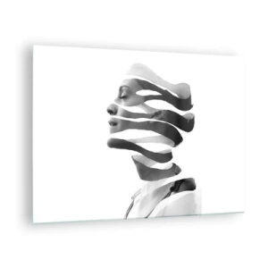 Tablou pe sticlă - Compoziție abstractă a unui portret feminin - 70x50cm - Un portret suprarealist - Decorațiune modernă pentru perete pentru living și dormitor ARTTOR