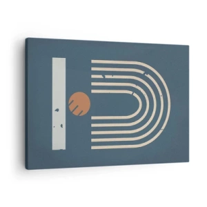 Tablou pe pânză Canvas - Model geometric în nuanțe de bleumarin, bej și portocaliu pe un fundal închis - 70x50cm - Geometrie în funcție de rodie - Decorațiune modernă pentru perete pentru living și dormitor ARTTOR