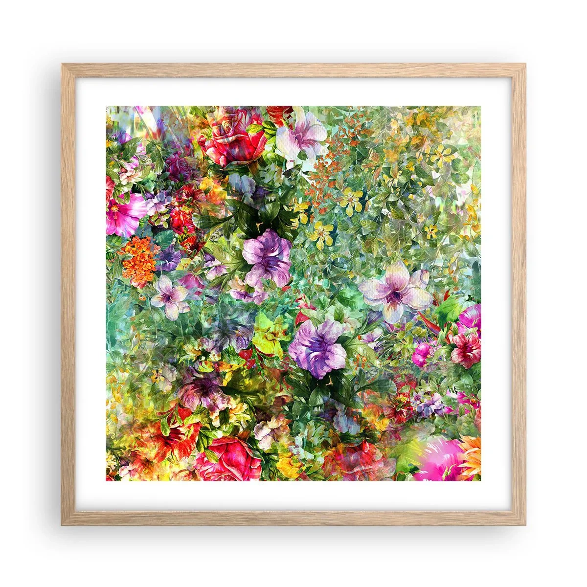 Poster în ramă de stejar deschis - Să ne pierdem în flori - 50x50 cm