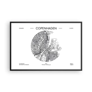 Poster în ramă neagră - Anatomia Copenhagăi - 91x61 cm