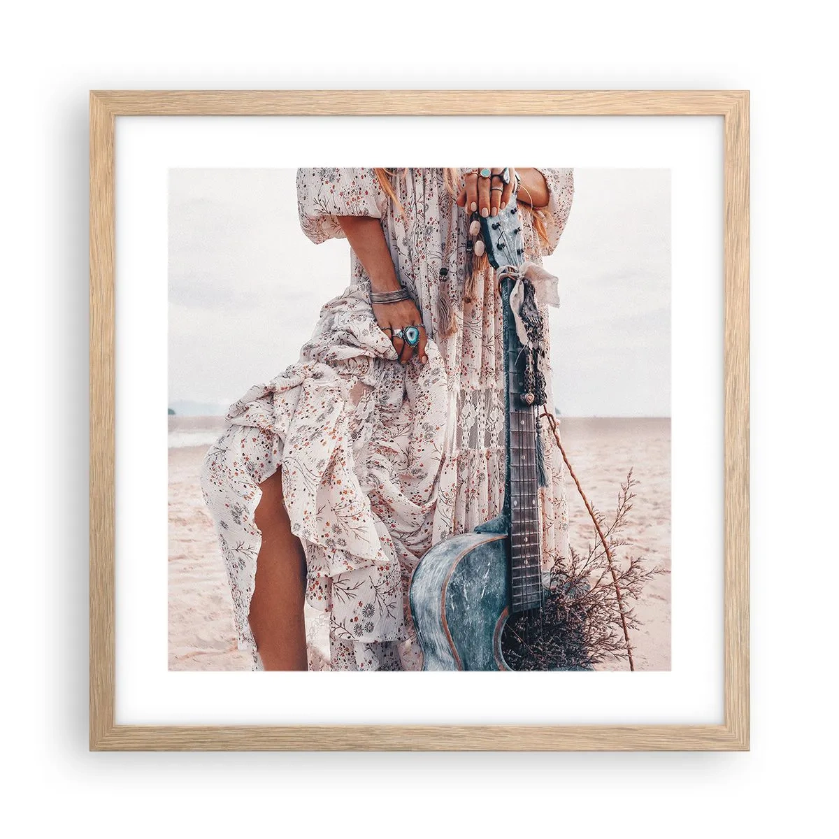 Poster în ramă de stejar deschis - Hippie pe drum - 40x40 cm