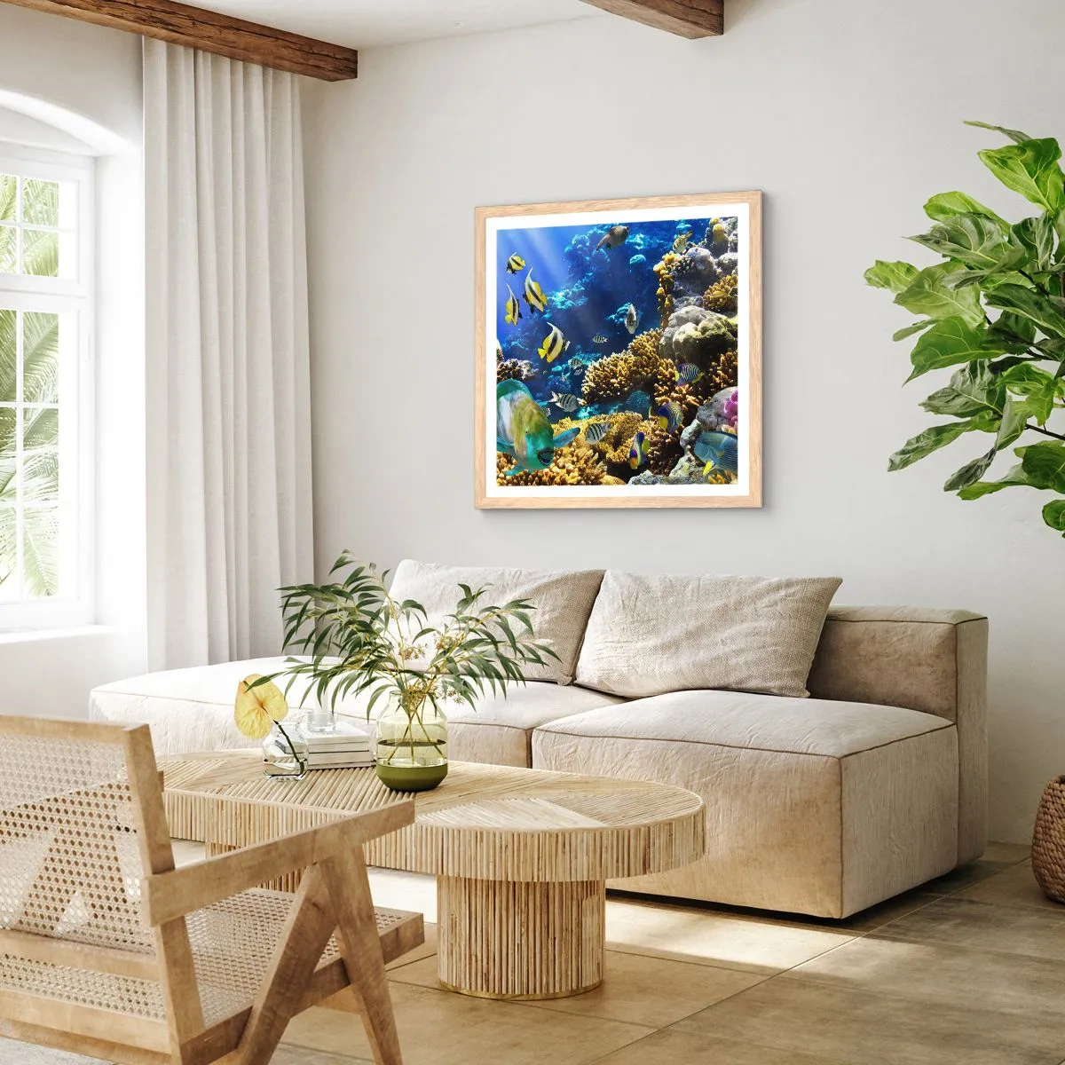 Poster în ramă de stejar deschis - Trafic intens pe traseul de vacanță - 40x40 cm