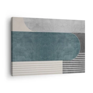 Tablou pe pânză Canvas - Abstracție geometrică în nuanțe de gri și verde - 70x50cm - Compoziție de nivel - Decorațiune modernă pentru perete pentru living și dormitor ARTTOR