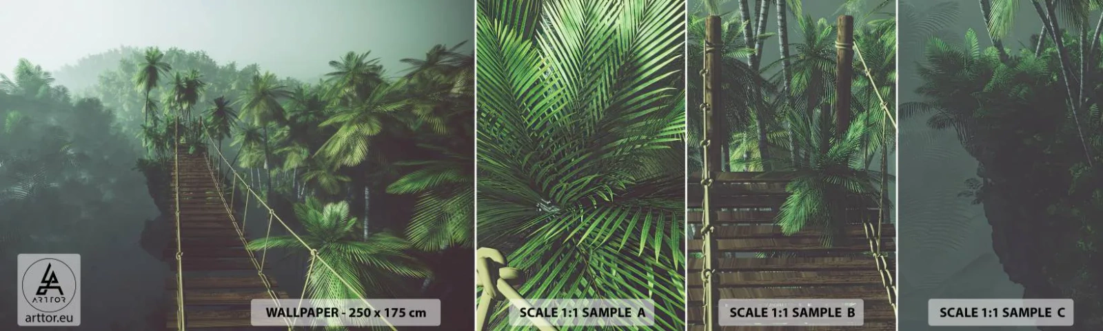 Mostră de Tapet Standard Eco - Deasupra cazanului verde - Peisaj, Junglă, Palmier de nuca de cocos - 100x30 cm