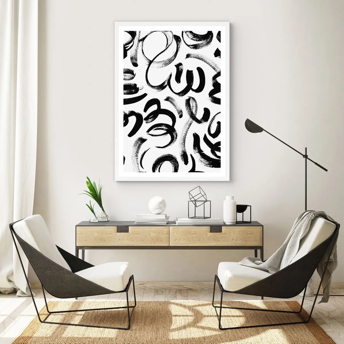 Poster în ramă albă - Negru pe alb - 70x100 cm