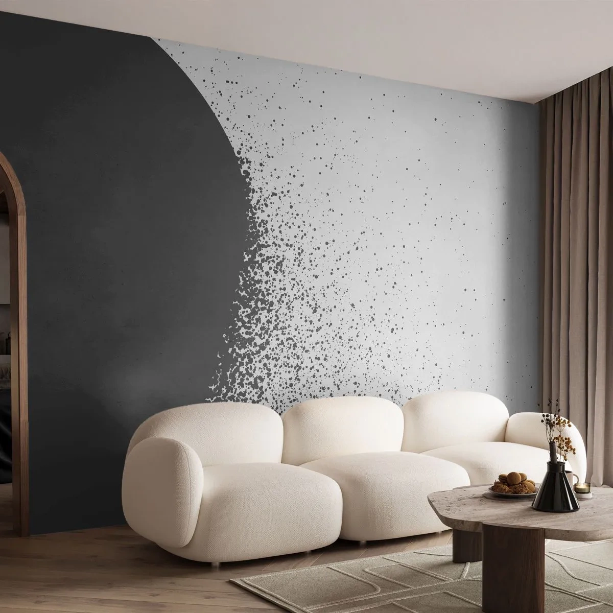 Tapet Premium Sand - Mișcarea particulelor - Abstracția, alb-negru, Grafică - 350x256 cm