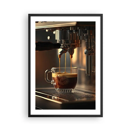 Poster în ramă neagră - Un aparat de cafea care toarnă espresso într-o ceașcă - 50x70cm - Băutură senzuală - Decorațiune modernă pentru perete pentru living și dormitor ARTTOR
