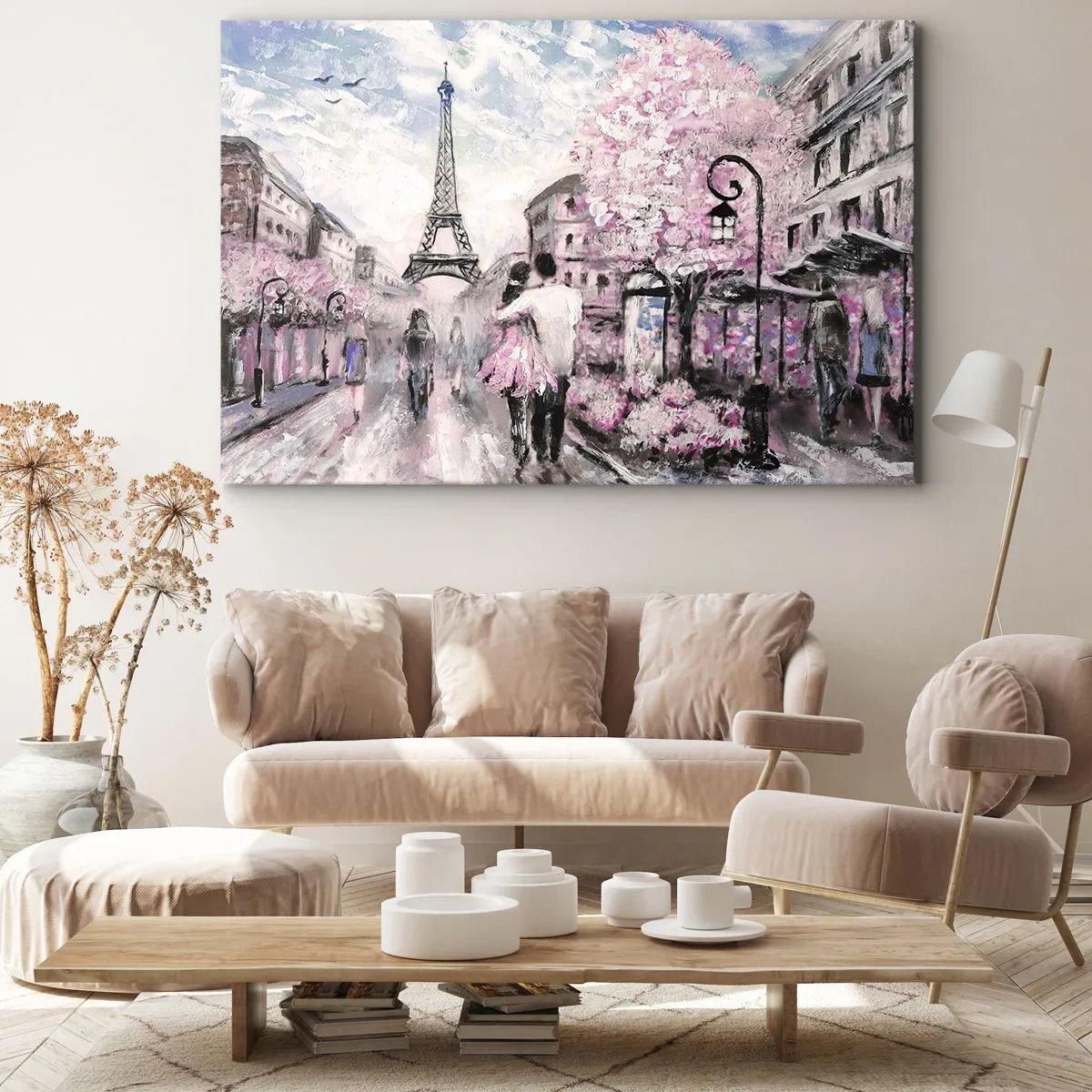 Tablou pe pânză Canvas - plimbare romantică prin Paris, lângă Turnul Eiffel - 70x50cm - Dacă ar fi să te îndrăgostești, atunci doar de... - Decorațiune modernă pentru perete pentru living și dormitor ARTTOR