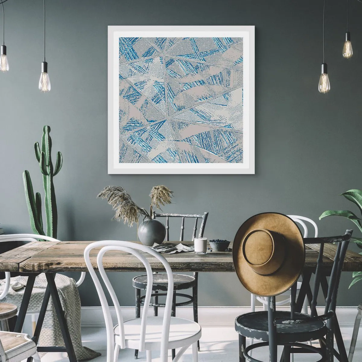 Poster în ramă albă - Într-un labirint de gri-albastru - 60x60 cm