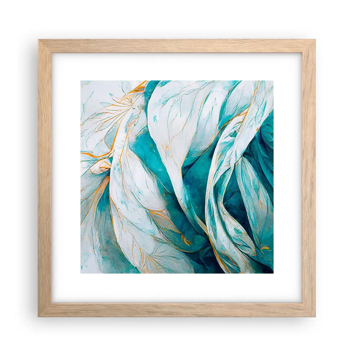 Poster în ramă de stejar deschis - Abstractul albastru cu motiv auriu - 30x30 cm