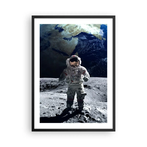 Poster în ramă neagră - Astronautul pe suprafața lunii - 50x70cm - Salutări de pe Lună - Decorațiune modernă pentru perete pentru living și dormitor ARTTOR