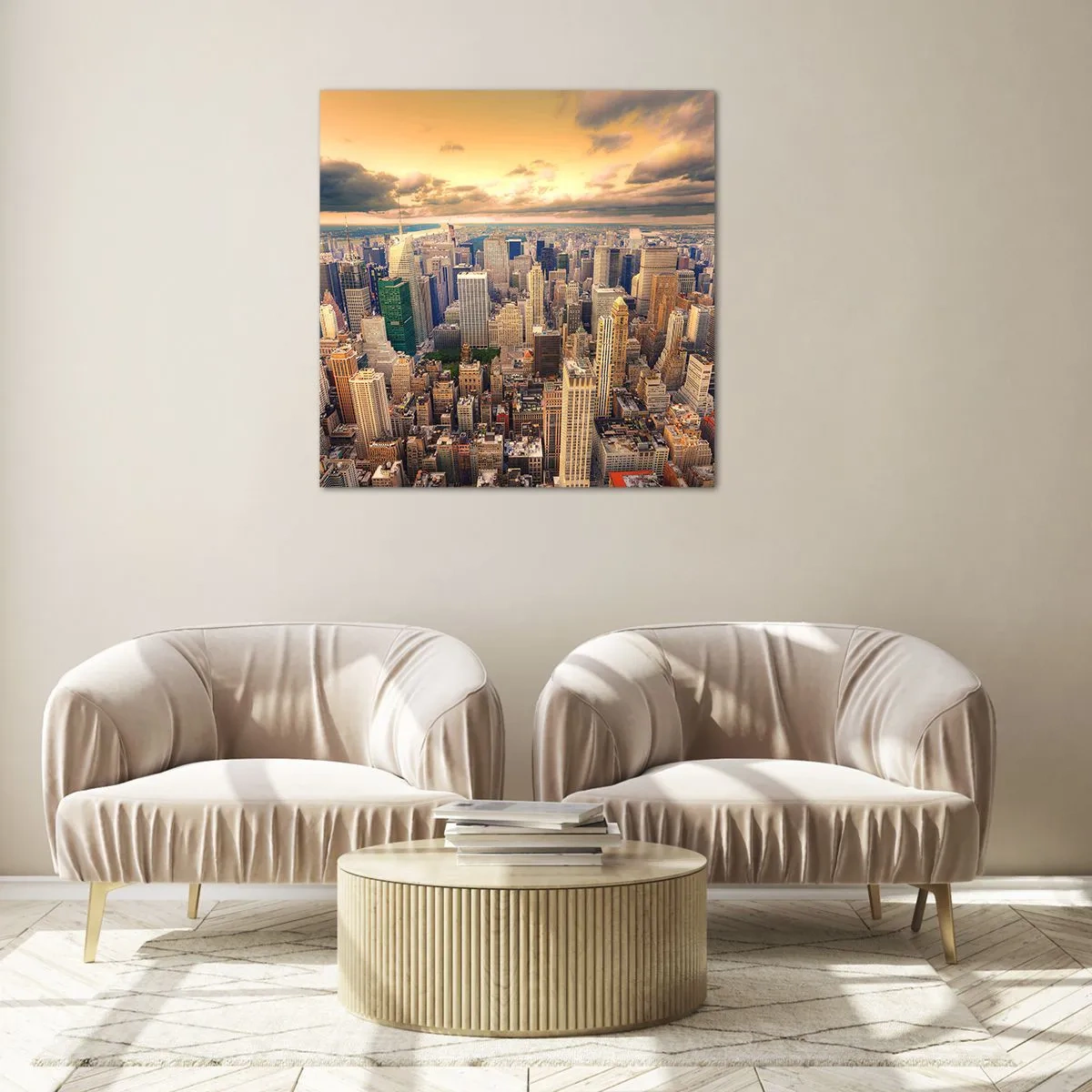 Tablou pe sticlă - O metropolă aurită - 40x40 cm