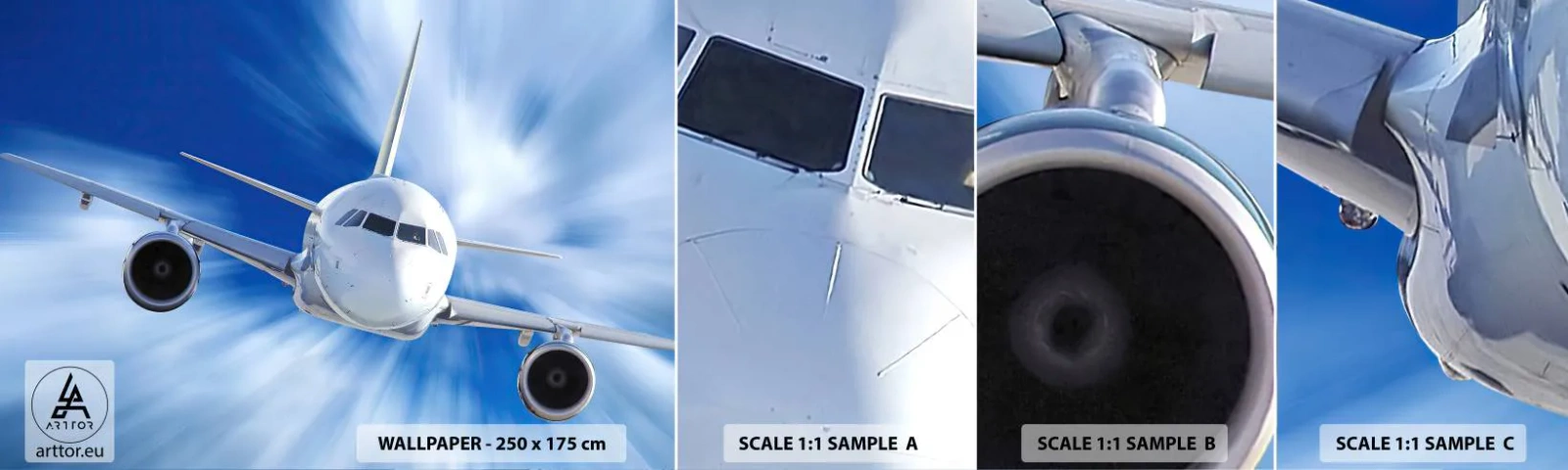 Mostră de Tapet Standard Eco - Mai repede decât vântul pe cer - Avion, Avioane, Călătorii - 100x30 cm