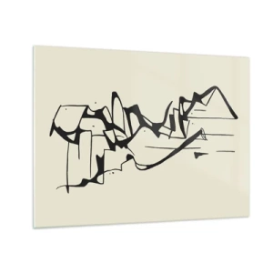 Tablou pe sticlă - Linie abstractă alb-negru care formează conturul unui peisaj - 70x50cm - Poate că peisajul - Decorațiune modernă pentru perete pentru living și dormitor ARTTOR