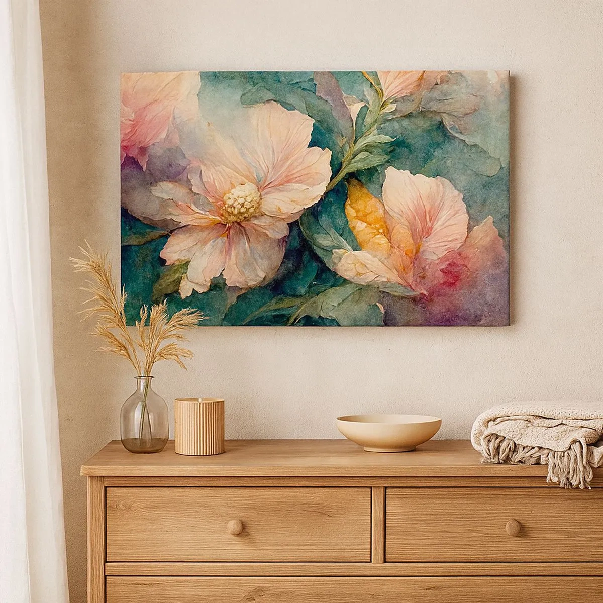 Tablou pe pânză Canvas - Flori delicate în culori pastelate - 70x50cm - Subtilitate pură - Decorațiune modernă pentru perete pentru living și dormitor ARTTOR