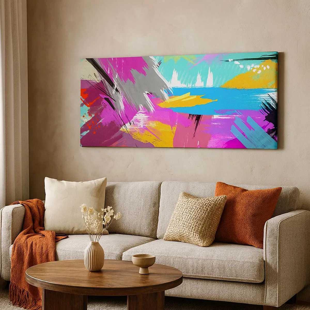 Tablou pe pânză - Mâzgălituri cu pensula - 100x40 cm