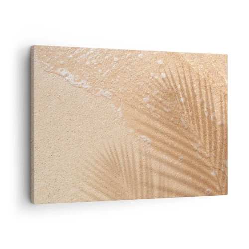 Tablou pe pânză Canvas - Umbra unui palmier pe nisip cu un model delicat de ondulații - 70x50cm - Umbra unei veri fierbinți - Decorațiune modernă pentru perete pentru living și dormitor ARTTOR