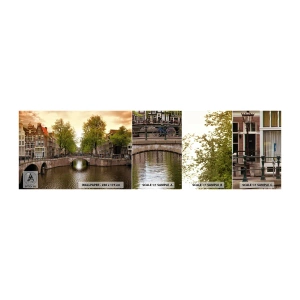 Mostră de Tapet Standard Eco - Cu barca sau cu bicicleta? - Oraș, Amsterdam, Boat Bridge Canal - 100x30 cm