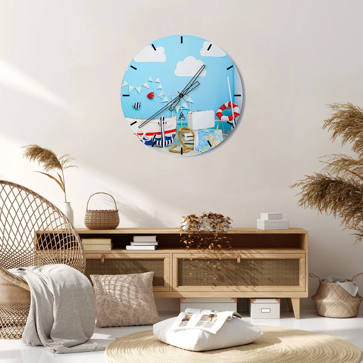 Ceas de perete - Ceas pe sticlă - Dorința copilărească de aventură - 30x30 cm