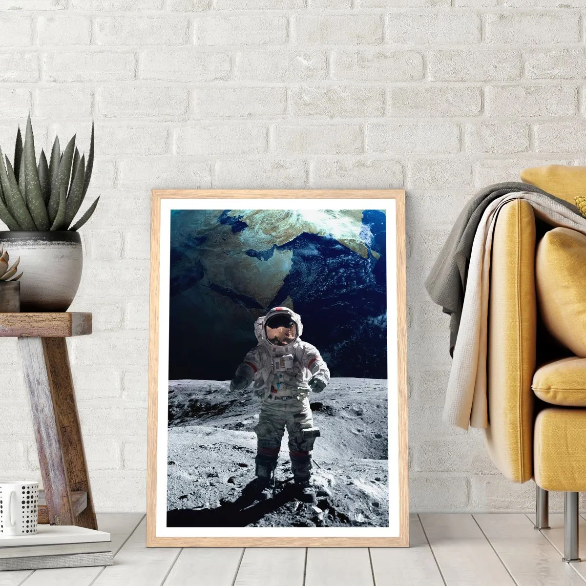Poster în ramă de stejar deschis - Salutări de pe Lună - 70x100 cm