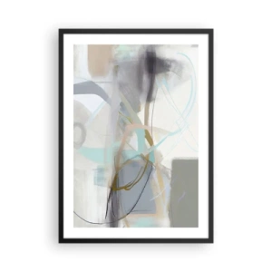 Poster în ramă neagră - Abstracție subtilă în nuanțe de gri și albastru - 50x70cm - Abstracție cețoasă - Decorațiune modernă pentru perete pentru living și dormitor ARTTOR