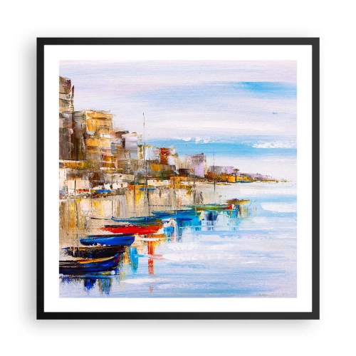 Poster în ramă neagră - Port urban multicolor - 60x60 cm