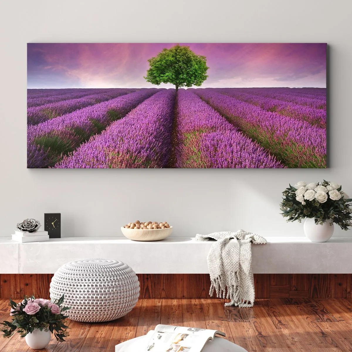 Tablou pe pânză - În câmpurile de lavandă - 100x40 cm
