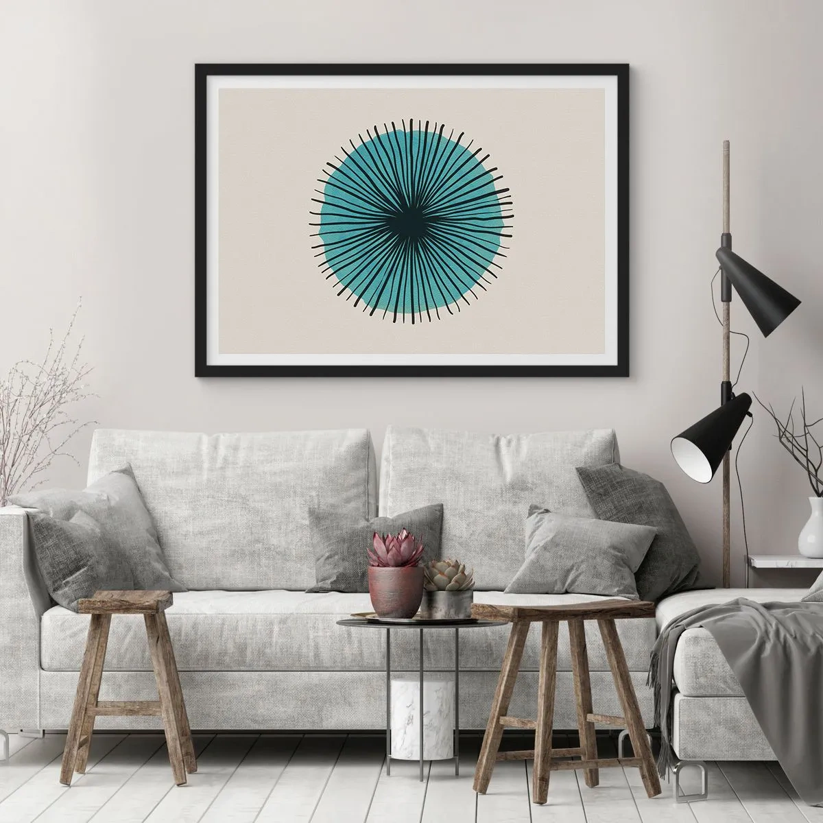 Poster în ramă neagră - Radiant pe albastru - 70x50 cm