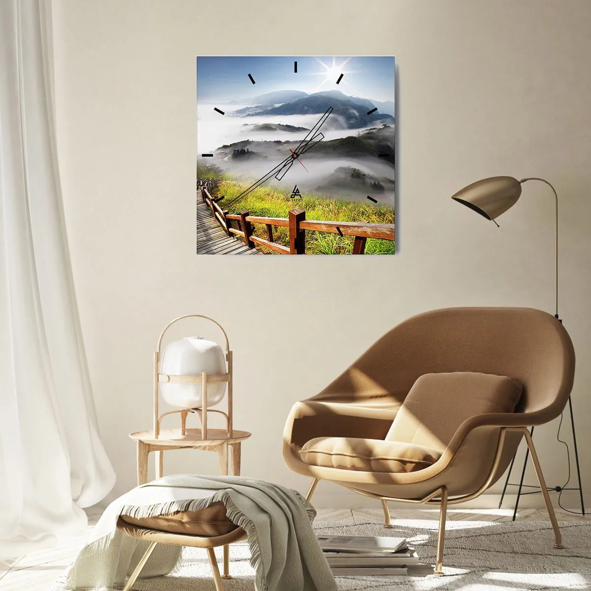 Ceas de perete - Ceas pe sticlă - Țesut de strălucire și ceață - 40x40 cm