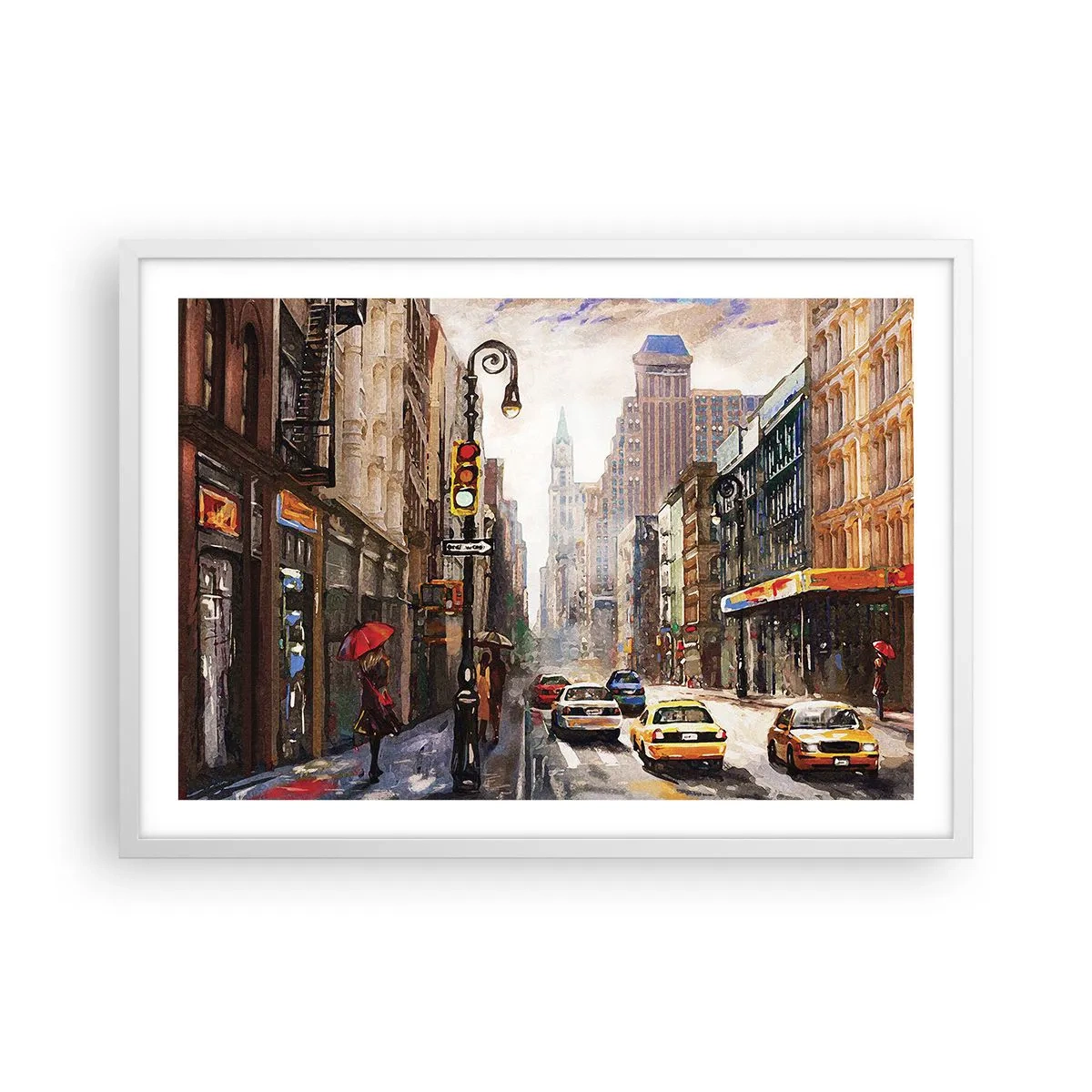 Poster în ramă albă - New York - plin de culoare și în ploaie - 70x50 cm
