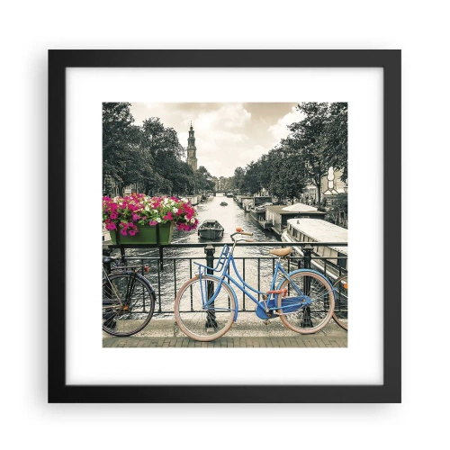 Poster în ramă neagră - Culorile unui canal din Amsterdam - 30x30 cm