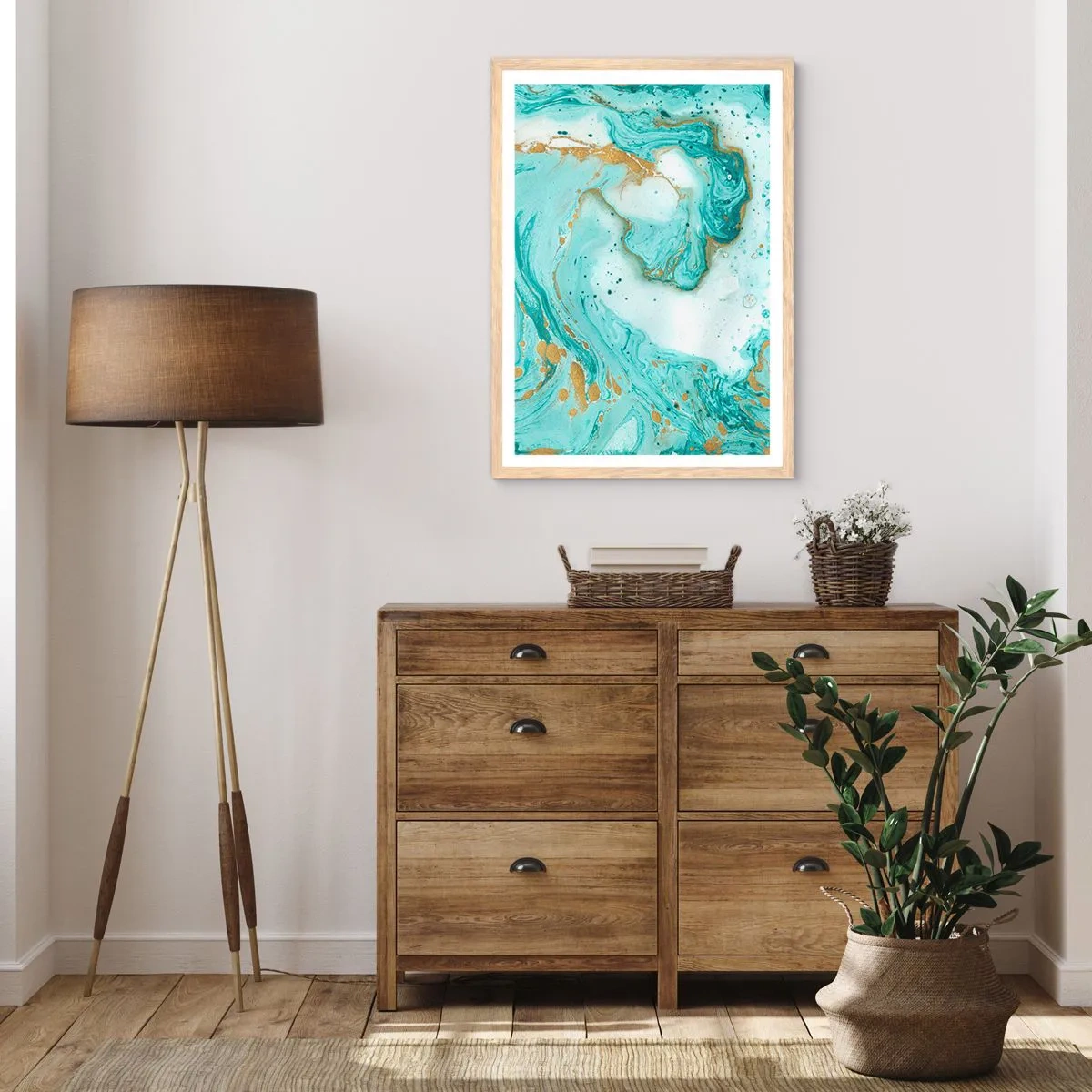 Poster în ramă de stejar deschis - Sub marele val al perioadei Edo - 70x100 cm