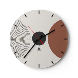 Ceas de perete - Ceas pe sticlă - Linii concentrice și cercuri geometrice în contrast - 30x30cm - În centrul atenției - Decorațiune modernă pentru perete pentru living, bucătărie și dormitor ARTTOR