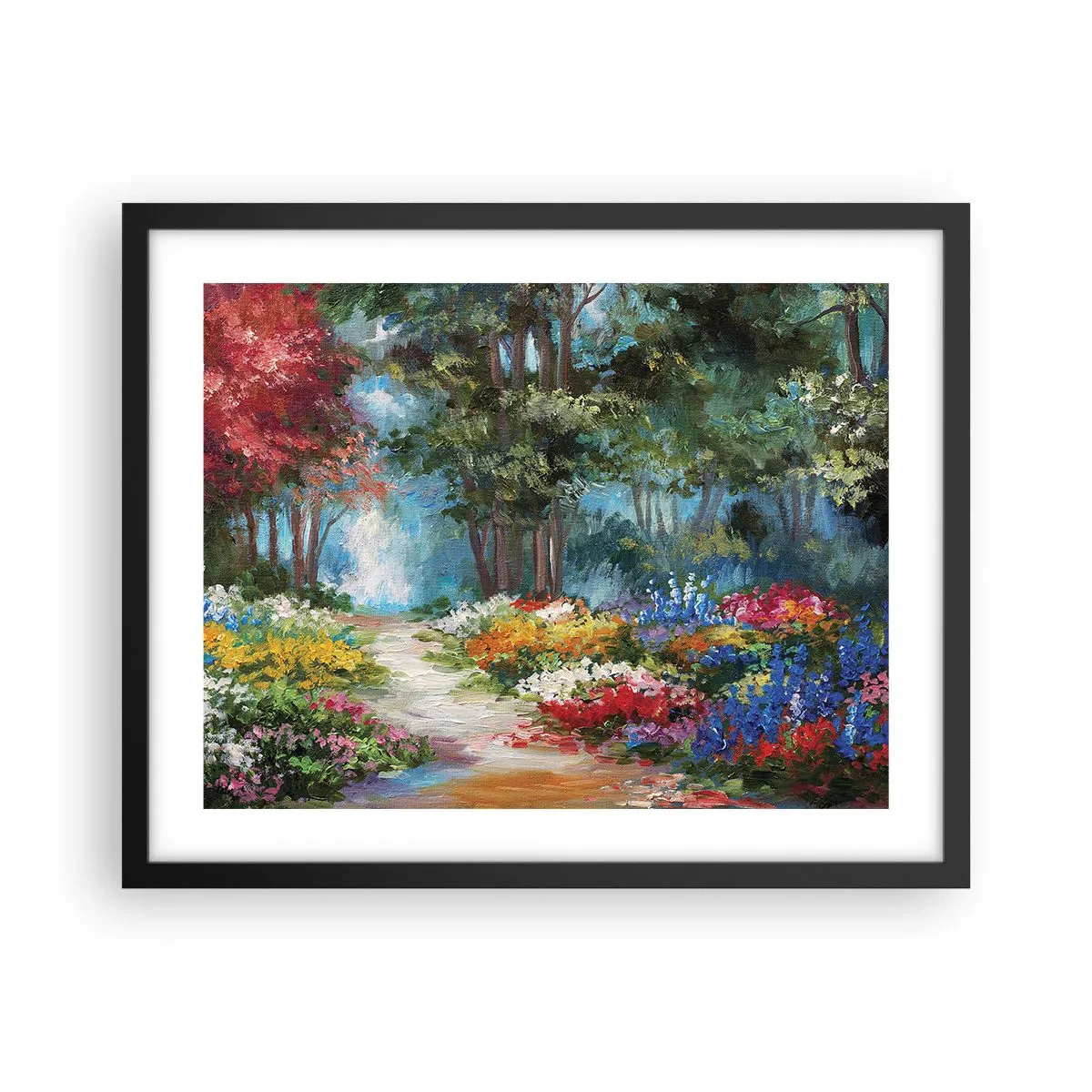 Poster în ramă neagră - Grădină de pădure, pădure de flori - 50x40 cm