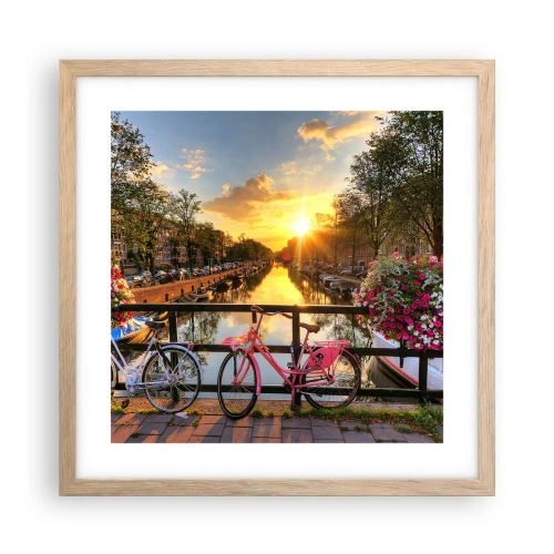 Poster în ramă de stejar deschis - Dimineața de primăvară în Amsterdam - 40x40 cm
