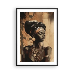 Poster în ramă neagră - Portretul unei femei africane purtând ornamente tradiționale - 50x70cm - Maiestatea africană - Decorațiune modernă pentru perete pentru living și dormitor ARTTOR