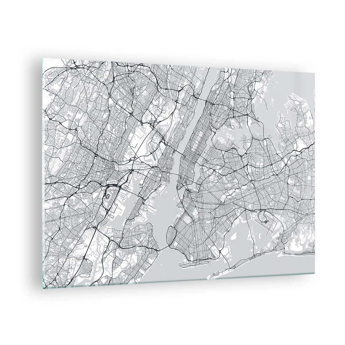 Tablou pe sticlă - O hartă monocromatică a străzilor și cartierelor orașelor mari - 70x50cm - Anatomia unei metropole - Decorațiune modernă pentru perete pentru living și dormitor ARTTOR