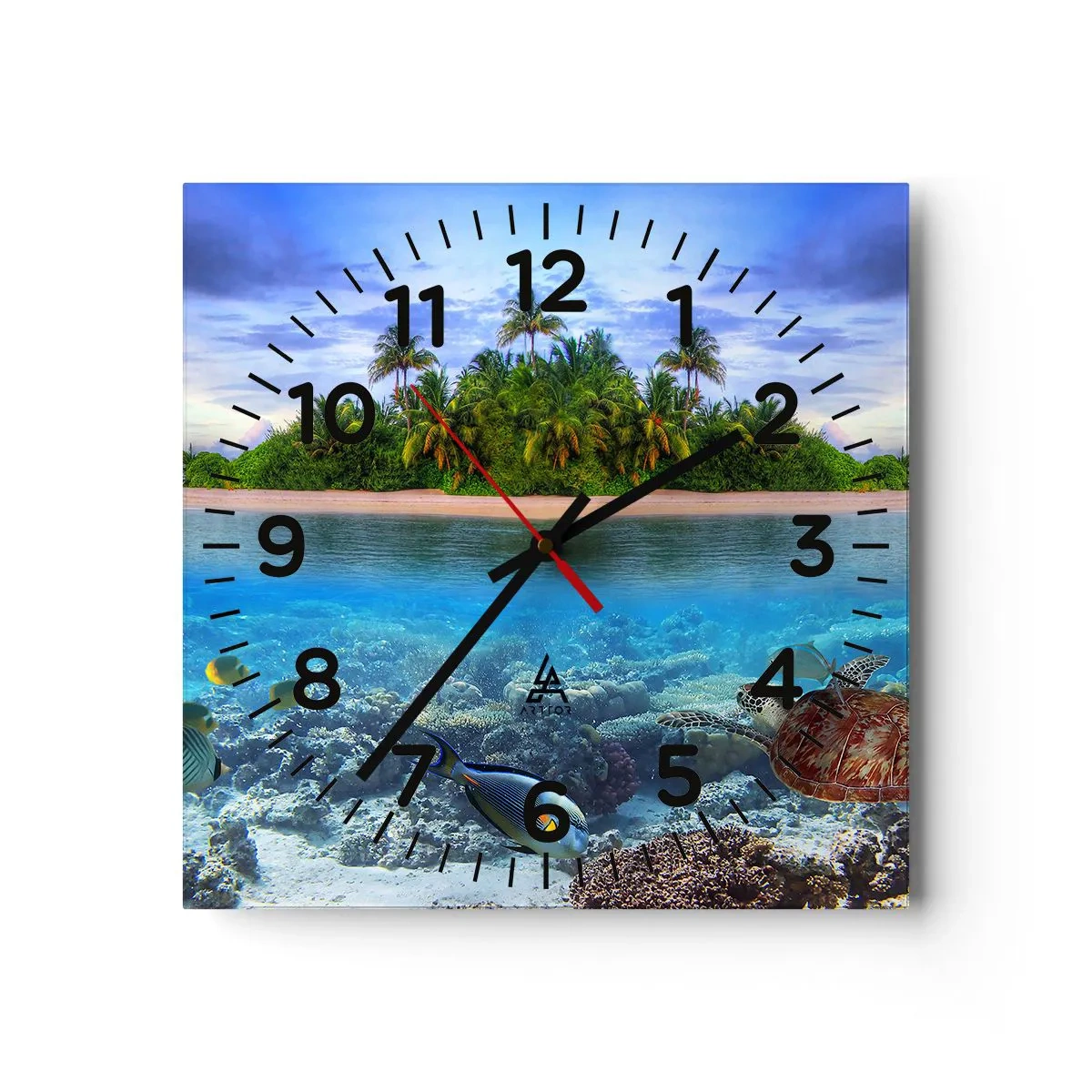 Ceas de perete - Ceas pe sticlă - Insula paradisiacă vă invită - 30x30 cm