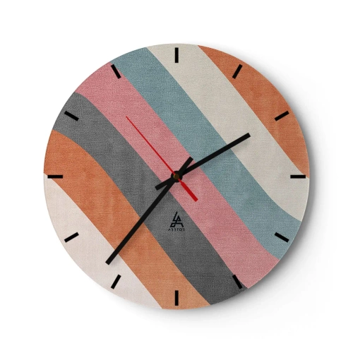 Ceas de perete - Ceas pe sticlă - Dungi colorate în nuanțe pastelate, aranjate în diagonală - 30x30cm - Compoziție diagonală - mișcare - Decorațiune modernă pentru perete pentru living, bucătărie și dormitor ARTTOR
