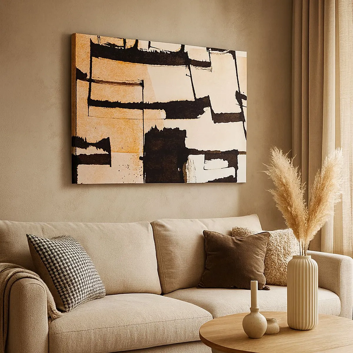 Tablou pe pânză Canvas - Modele geometrice în nuanțe de maro și bej - 70x50cm - Cu toate acestea, ordinea - Decorațiune modernă pentru perete pentru living și dormitor ARTTOR
