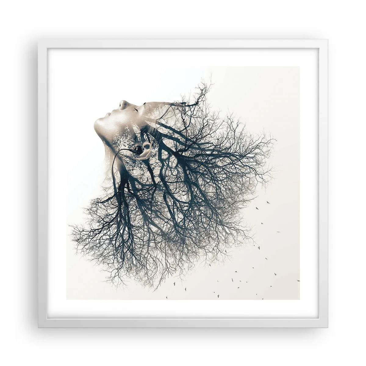 Poster în ramă albă - Ascultând șoapta copacului - 50x50 cm