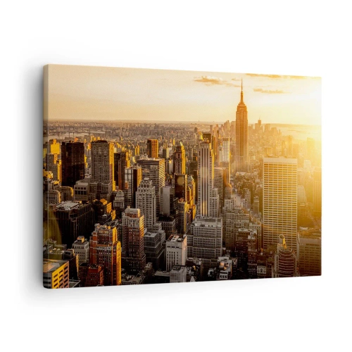 Tablou pe pânză Canvas - Orizontul orașului New York la apus, cu vedere la Empire State Building - 70x50cm - Crescând la soare - Decorațiune modernă pentru perete pentru living și dormitor ARTTOR