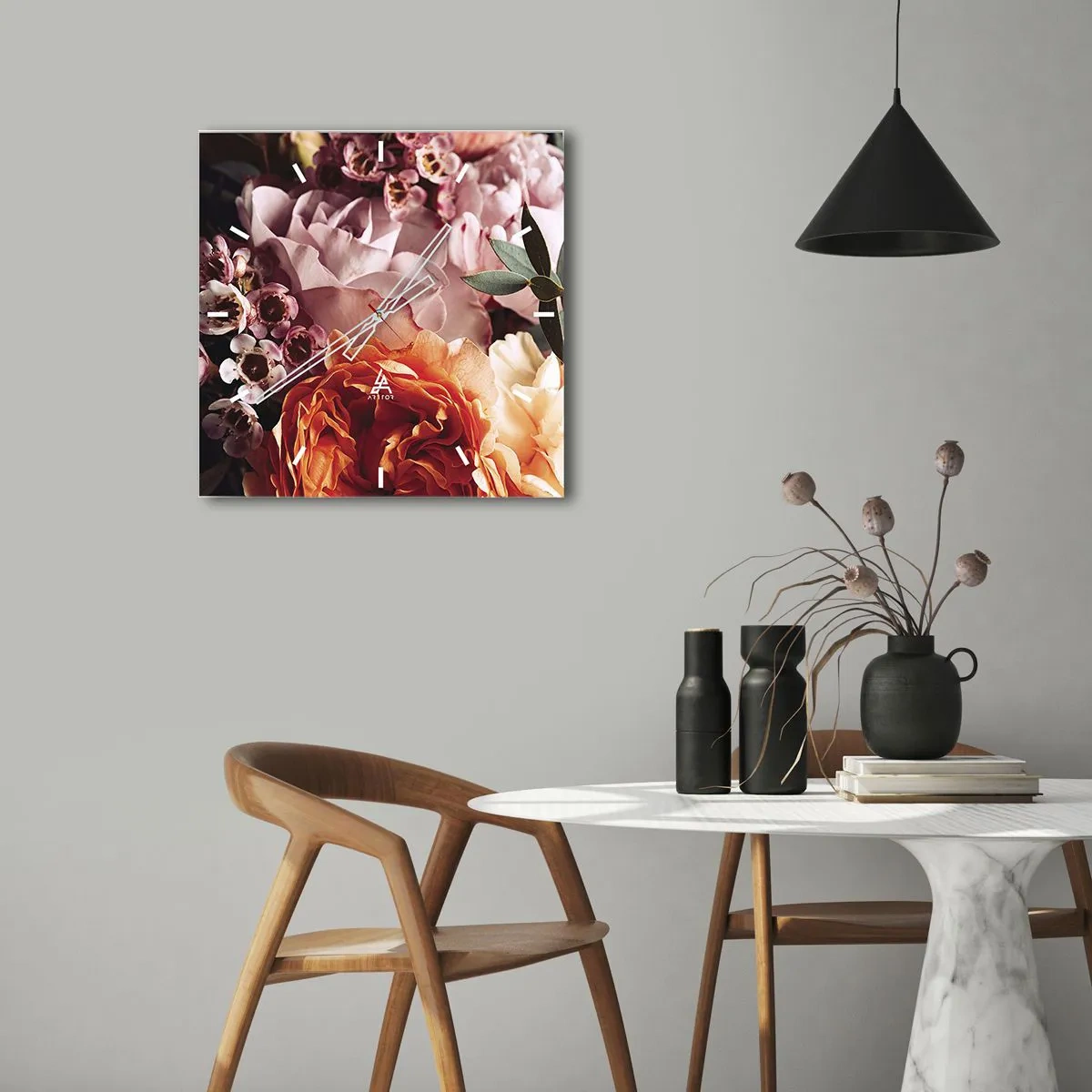 Ceas de perete - Ceas pe sticlă - Înghesuite în frumusețe - 30x30 cm