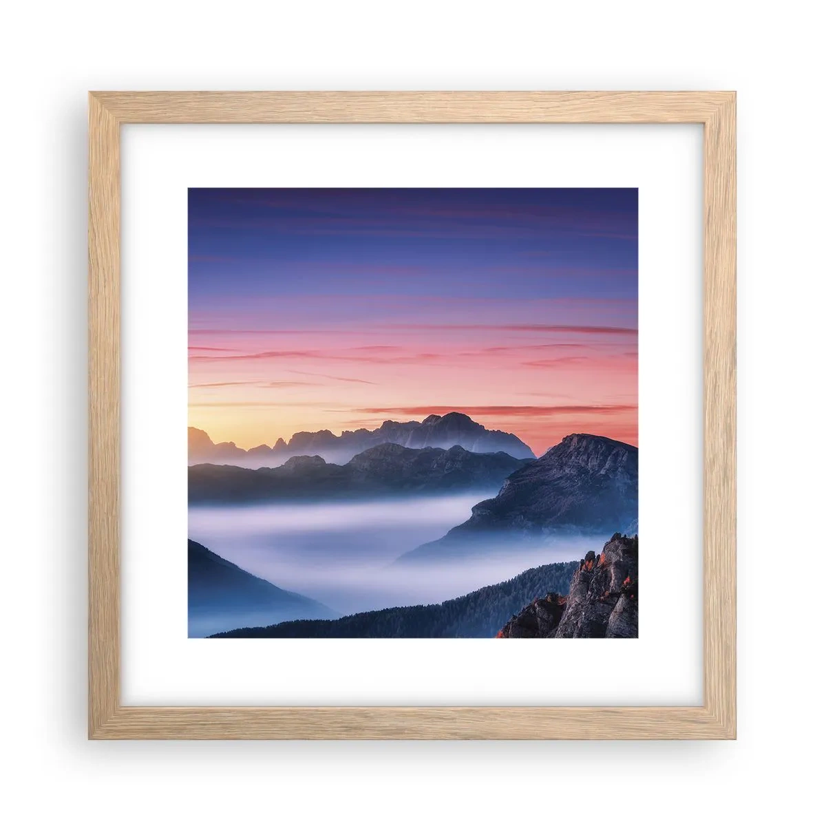 Poster în ramă de stejar deschis - Peste văi - 30x30 cm