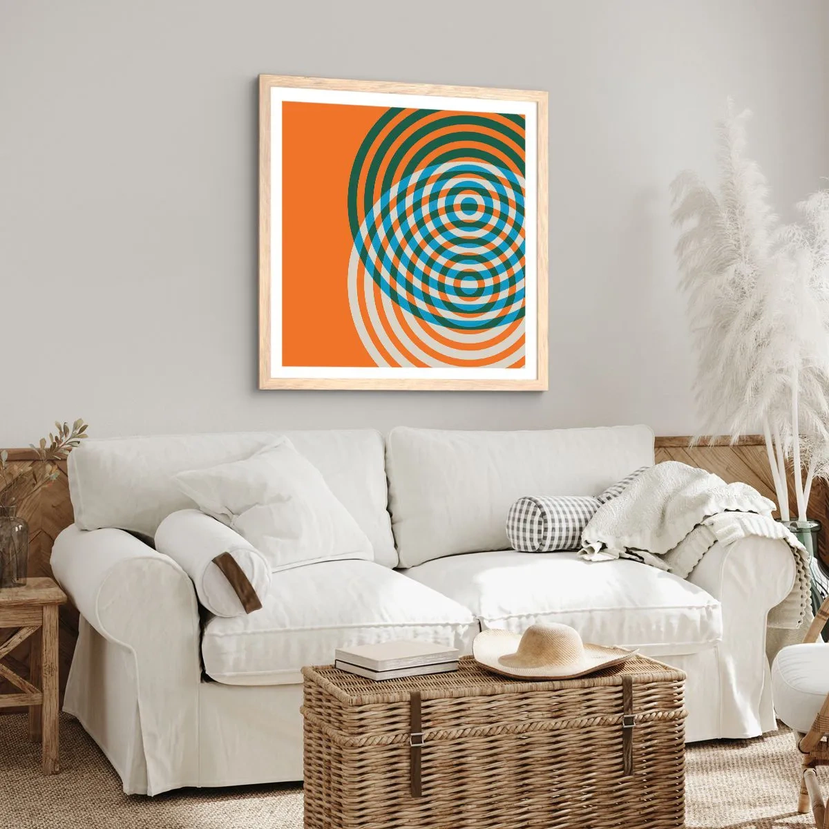 Poster în ramă de stejar deschis - Variație circulară abstractă - 50x50 cm